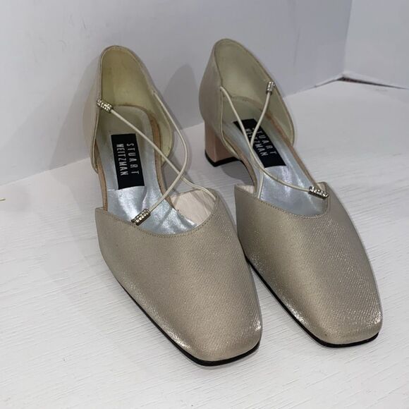 Stuart Weitzman Tubex Oyster Sparkle Lame Rhinestone Trim Shoes Size 8 - Picture 15 of 15